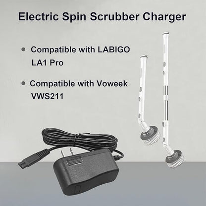 9V Charger for Electric Spin Scrubber, Compatible with LABIGO Cordless Spin Scrubber LA1 Pro, Replacement for Voweek VWS211 Power Cord Adapter