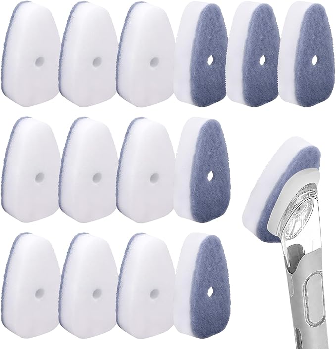 14pcs Dish Wand Sponge Refills, Non-Scratch Washing Up Wand Replacement Heads Durable Scrubber Pads for Kitchen Stovetop Grills Bathroom Cleaning (Sponge Heads Only)