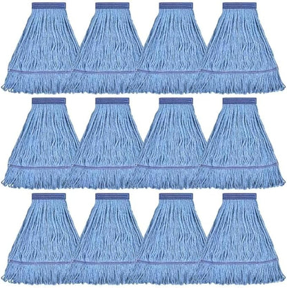 Matthew Cleaning Heavy Duty Mop Head Commercial Replacement for General and Floor Cleaning , Wet Industrial Blue Cotton Looped End String Head Refill (Pack of 12) Blue
