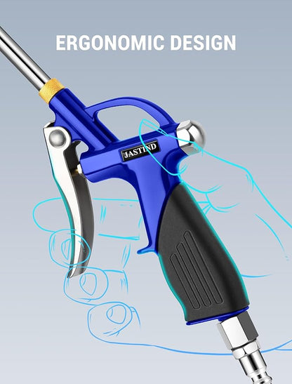 JASTIND Long Air Wand Blow Gun with 19-28 Inch Extension Nozzle, High Pressure Air Blower Gun with Rubber Grip & Quick Plug, Heavy Duty Industrial Air Blow Gun for Air Compressor Attachments
