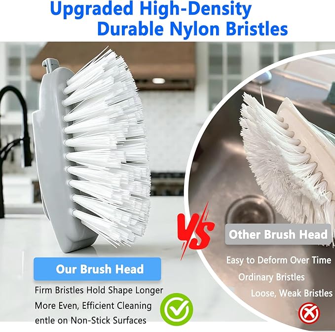 Dish Brush Refill Heads Compatible with OXO Soap Dispensing Dish Scrub Brush, Nylon Bristles with Built-in Scraper, Suitable for Non-Stick Cookware, 4 Pack
