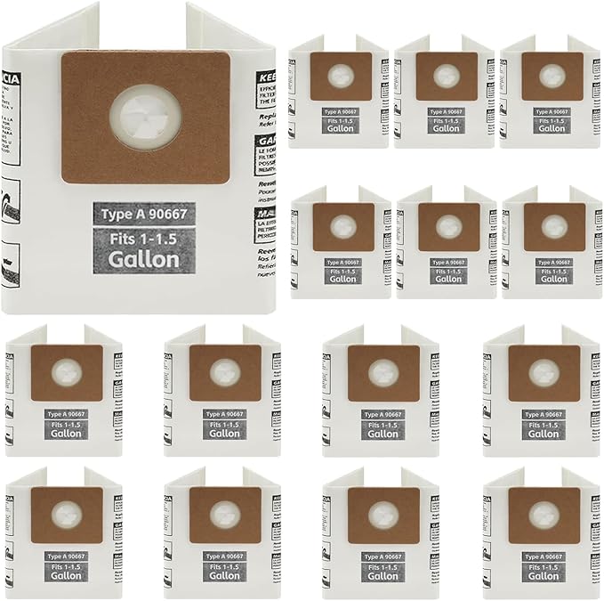 15 Pack 90667 Micro Shop Vac Bags Type A Replacement Filter Bags, compatible with Shop-Vac 1-1.5 Gallon Wet/Dry Vacuums, AllAround Vac Model# QAS60, part# 9066700 9066733