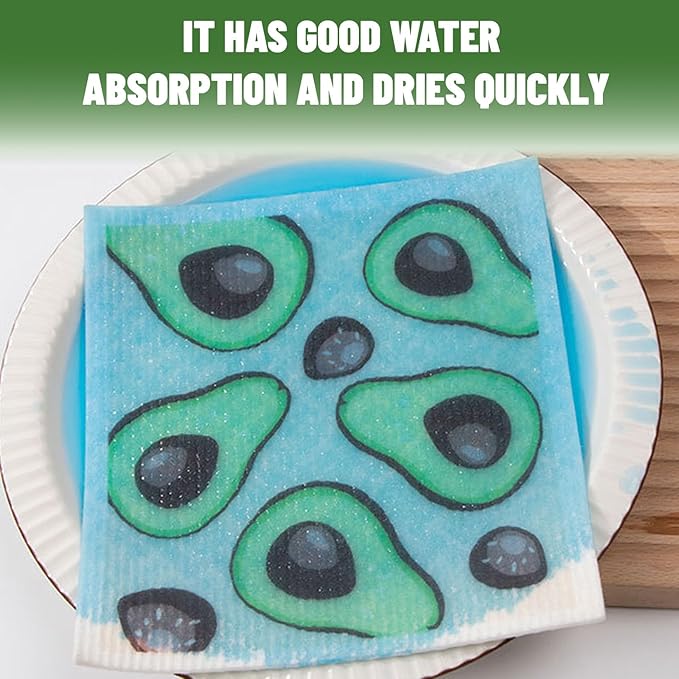 Kitchen Towels Swedish Dishcloths - 6 Count Reusable Paper Towels, Ultra Absorbent Odor Free Eco Friendly Biodegradable Cleaning Rags, (Fruit)