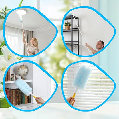 60 Count 360° Duster Refills, Disposable Heavy Duty Duster Refills Kit with 2 Handles, Microfiber Duster Feather Duster Electrostatic Lock-Dust System for Cleaning Furniture, Blinds, Electronics