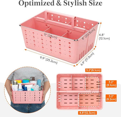 Lifewit Shower Caddy Portable, Cleaning Supplies Caddy Organizer with Handle and Adjustable Dividers, Plastic Shower Basket for Dorm Room Essentials, College, Bathroom, Pink, 1 Pack