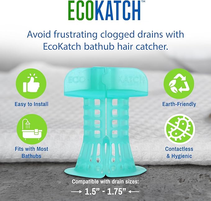 Bathtub Drain Hair Catcher – No-Contact Dispose, Conceals Hair, Reusable BPA-Free Silicone Mesh Strainer, Fits 1.5”–1.75” Pop-Up & Regular Drains (Turquoise Blue, 2)