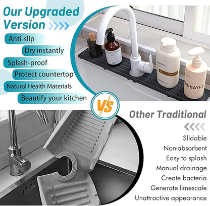 Stone Faucet Mat for Kitchen Sink with Raised Feet, Sink Mat for Kitchen Faucet, Water Absorbent Diatomite Stones Sinks Tray, Sink Splash Guard & Protectors, Stone Drying Tray for Bathroom Counter