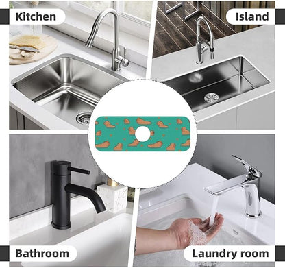 Cute Capybara Play Eat Food Kitchen Sink Splash Guard Faucet Mat Super Absorbent Fast Drying Mat Sink Gadgets-Fast Drying Pad Sink Mat For Kitchen Bathroom (15" X 5.5" )