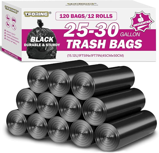 25-30 Gallon Trash Bags Black 120 Count - 31.5" x 35.4" Large Kitchen Garbage Bags, 20+ Gallon Trash Can Liners Unscented, Multipurpose for Home, Office, Daily Household Use