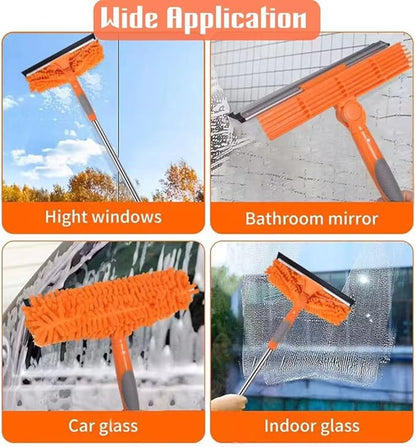 Window Squeegee Cleaner Kit - 2-in-1 Rotatable Window Cleaning Tool with Extension Pole, Professional Streak-Free Squeegee with Bendable Head for Indoor/Outdoor Windows & Car Glass (Orange, 38.45FT)