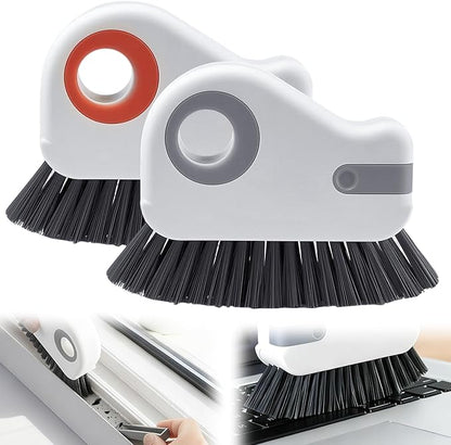 2 in 1 Window Track Cleaning Brush, 2026 New Groove Crevice Cleaning Tool, Multifunctional Hard Bristle Grip Brush with Hidden Scraper, Gap Scrub Brush for Sliding Door, Window Sill (2Pcs-Grey+Orange)