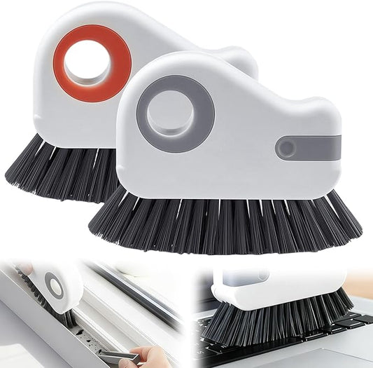 2 in 1 Window Track Cleaning Brush, 2026 New Groove Crevice Cleaning Tool, Multifunctional Hard Bristle Grip Brush with Hidden Scraper, Gap Scrub Brush for Sliding Door, Window Sill (2Pcs-Grey+Orange)