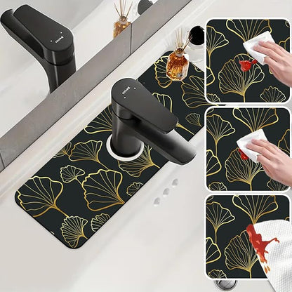 Sink Faucet Absorbing Mat Ginkgo Leaves Sink Splash Guard Drying Mat for Kitchen Bathroom Faucet Sinkmat 15.5"X5.5"