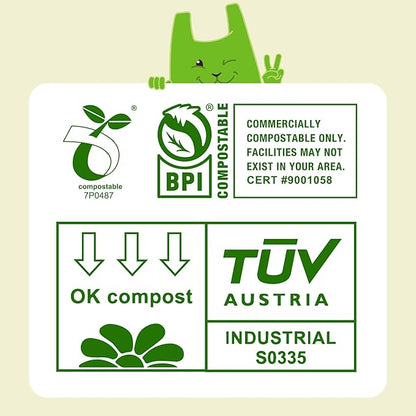 13 Gallon Compostable Trash Bags (40 Count) — Leakproof Plant-based Thick (1.1 Mil) Tall Kitchen Garbage Bags — ASTM D6400 BPI Certified — Heavy-Duty Large Food Scrap Liner Bag with Handle-Tie