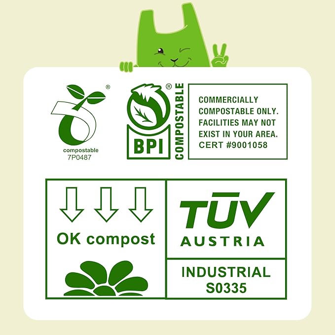13 Gallon Compostable Trash Bags (30 Count) — Leakproof Plant-based Thick (1.1 Mil) Tall Kitchen Garbage Bags — ASTM D6400 BPI Certified — Heavy-Duty Large Food Scrap Liner Bag with Handle-Tie