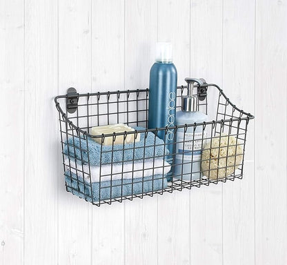 Spectrum Extra Large Wire Wall Mount Storage Basket Industrial Gray, Vintage Wire Basket Wall Mount Organizer Modern for Pantry Kitchen and Bath, Versatile Wall Mount Storage Basket Wire Caddy