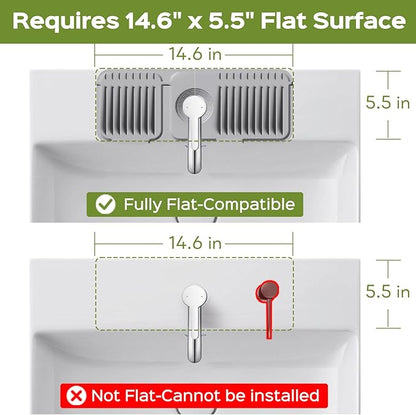 15 Inch Silicone Faucet Mat for Kitchen Sink Splash Guard – 2025 Upgraded Draining Mat with Water Tray Behind Faucet – Countertop Protectors to Catch Spills (Gray, 14.6" x 5.5")