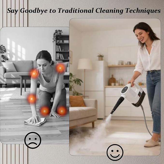 15-in-1 Pressurized Multi-Purpose Natural Handheld Steam Cleaner, 15s Instant Heat Portable Steamer with 400ml Tank, Multi-Surface Deep Cleaning for Home, Grout, Furniture, Couch, Car, Bathroom, Floor