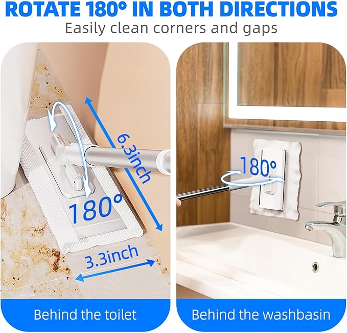 Press Grip Mini Clip Mop with 39' Handle — Zero-Touch Gap Cleaner & Locking Head, Includes 5 Reusable Cloths for Multi-Surface Cleaning (39 in mini dust mop)