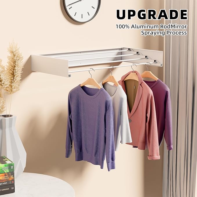 ZMBESUP Wall Mounted Drying Rack for Small Space, 23.6" Foldable Collapsible Laundry Rack, Compact Space Saver for Apartment Bathroom Balcony, Includes Wall Template (White)