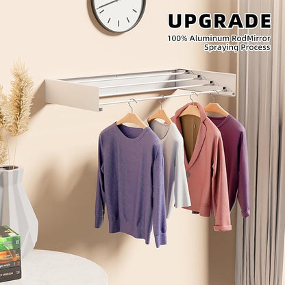ZMBESUP Wall Mounted Drying Rack for Small Space, 23.6" Foldable Collapsible Laundry Rack, Compact Space Saver for Apartment Bathroom Balcony, Includes Wall Template (White)