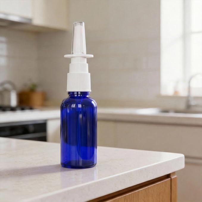 30ML/1oz Nasal Sprayer Bottle, Blue Glass Nose Spray Bottles Empty, Travel Sized Refillble With Portable Fine Mist, Nose Sprayer Nasal Clearner with Funnel (30ml blue 6pcs)