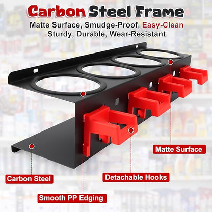 2 Pack Carbon Steel Spray Bottle Holder Wall Mount, Heavy-Duty Car Detailing Bottle Organizer, Spray Can Holder Rack with 4 Holes & 4 Hooks, Space Saving Storage Holder for Garage Workshop Van Shed