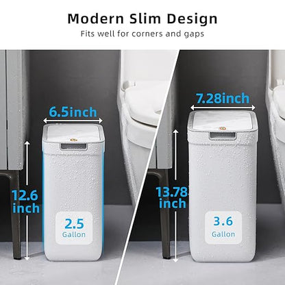 MOPALL 2 Pack Bathroom Trash Can with Lid, 3.6Gal + 2.5Gal Small Garbage Can Set with Pop-Up Lid, Slim Trash Bin Waste Basket for Toilet, Office, Bedroom, Living Room (White)