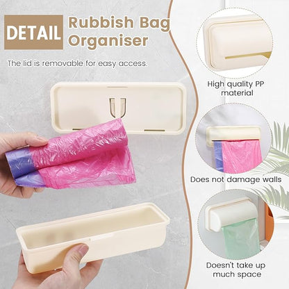 2 PCS Wall Mount Trash Bag Dispenser Roll Holder, Kitchen Garbage Bag Storage Box Roll Holder, Plastic Bag Holder Organizer Under Sink (Beige)
