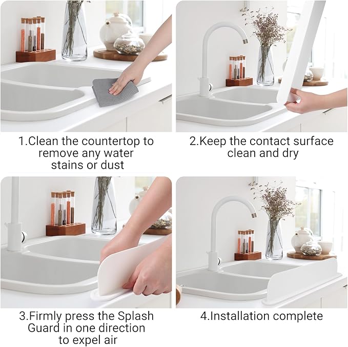 19.3 inch Silicone Sink Splash Guard, Splash Guard for Kitchen Sink Area, Backsplash Protector for Kitchen Countertop & Bathroom Bathtub with Non-Slip Strong Suction, White, Pack of 2