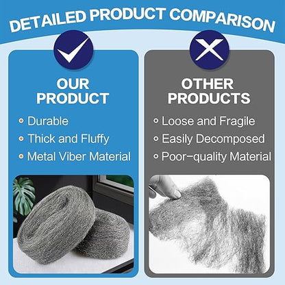 Steel Wool for Mice Control, 98.4ft Steel Wool 000 Garage Door Rodent Guard 1.97" x 98.4ft Rodent Control Fill Fabric Stainless Steel Wool for Wall Cracks, Holes, Vents in Garden/Garage/House
