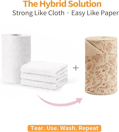Microfiber Cleaning Cloth Roll, 50 Tear-Away Sheets, Reusable & Washable, Lint-Free, Non-Scratch Highly Absorbent,Cleaning Cloths for Kitchen, Home, Car & Windows, Food Pattern, 12 x 12 in