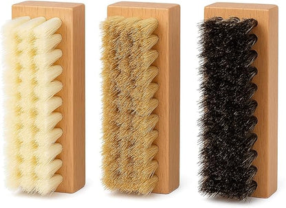 3 Small Shoe Brushes, Shoes Cleaning Brush Kit, Suede Shoe Cleaner, Boot White Sneaker Cleaner with Nylon Boar Horsehair Bristles Suede Brush for Canvas Leather Bags Jackets Scrub & Polish