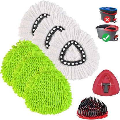 6PCS Mop Heads Replacements for OCedar, 1PCS Scrub Brush and 1PCS Spin Mop Base Compatible with Ocedar EasyWring 1 Tank System, Dry and Wet for Cleaning All Hard-surfaced Floors