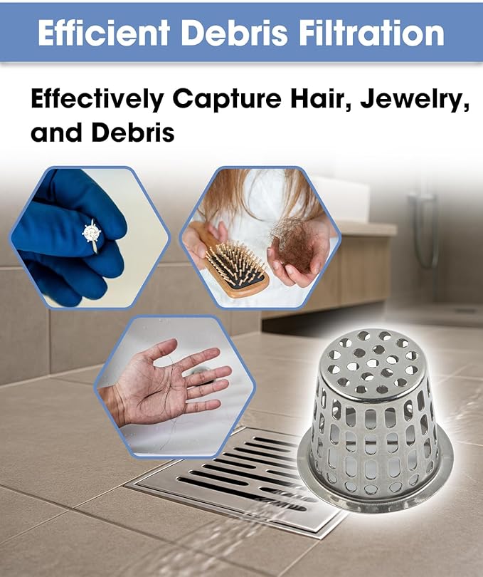1 Pc Debris and Hair Strainer for Shower Drains Floor Drain, 2 Inch Stainless Steel Debris Basket Hair Trap Catcher with 1 Lifting Hook, Concave Type