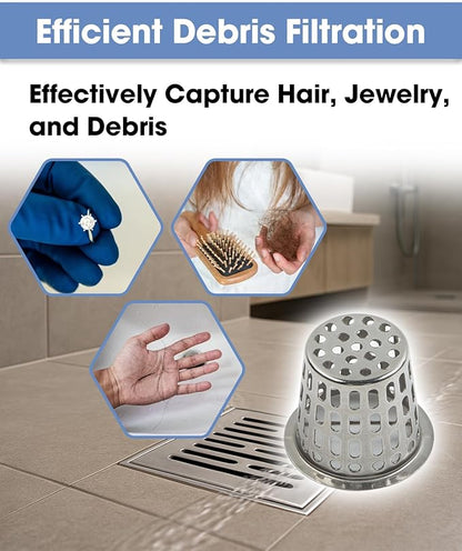 1 Pc Debris and Hair Strainer for Shower Drains Floor Drain, 2 Inch Stainless Steel Debris Basket Hair Trap Catcher with 1 Lifting Hook, Concave Type