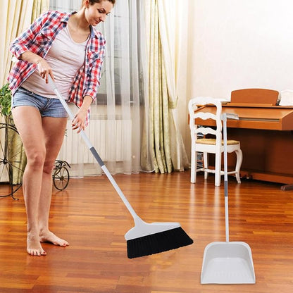ULTECHNOVO Broom and Dustpan Set for Home - 35.43In Long Handle Soft Broom with Upright Dustpan Combo for Indoor Floor Cleaning Kitchen Office Use Heavy Duty Sweeping Tool