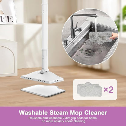 6-in-1 Steam Mop, 1200W Rotated Steam Cleaner for Home, 2 Modes, 400ML Removable Tank, 23FT Power Cord, 2 Pads, Multi-Surface Steamer for Hard Floor, Laminate Floor, Tiles Cleaning (First Frost)