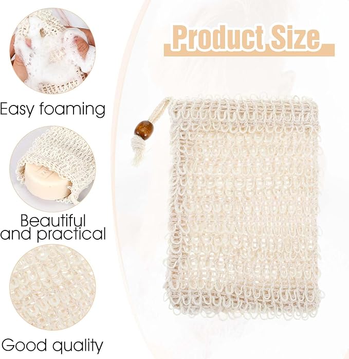 cobee 10 Pack Soap Bag, Natural Sisal Soap Saver Bag, Mesh Exfoliating Soap Bag Pouch, Foaming and Drying Soap Holder for Shower(Natural Sisal)