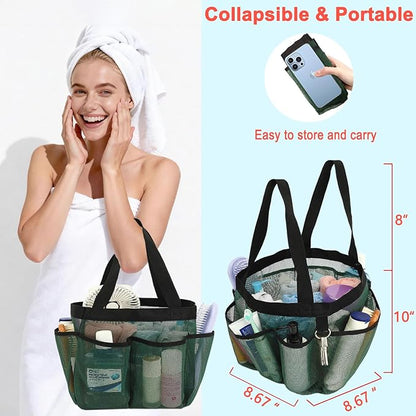 Fammart Mesh Shower Caddy Portable for College Dorm Room Essentials, 8-Pocket Large Shower Basket Tote Bag with 2 Handles for Toiletry, Bathroom, Beach, Camp, Gym