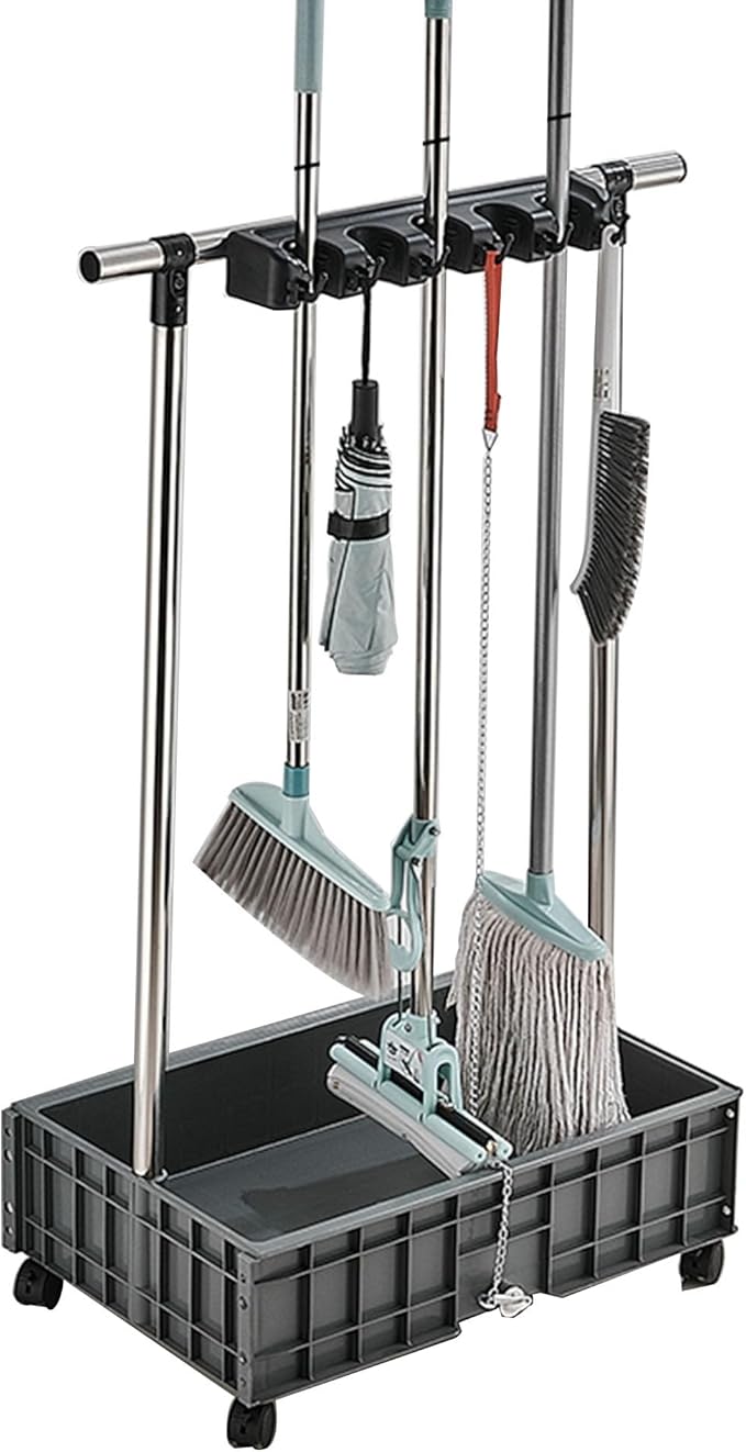 Mop and Broom Holder Cleaning Supplies Mop Bucket Garden Tool Organizer Cleaning Carts on Wheels Freestanding Broom Closet Storage Cabinet Mop Sink for Housekeeping Garage Restaurant ( Color : One col
