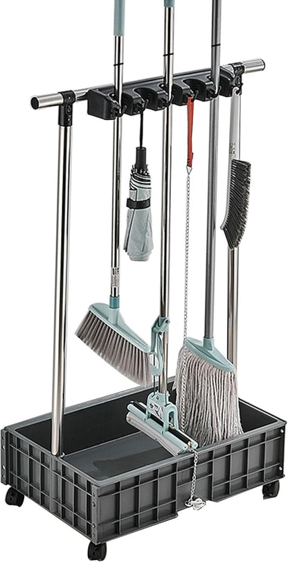 Mop and Broom Holder Cleaning Supplies Mop Bucket Garden Tool Organizer Cleaning Carts on Wheels Freestanding Broom Closet Storage Cabinet Mop Sink for Housekeeping Garage Restaurant ( Color : One col