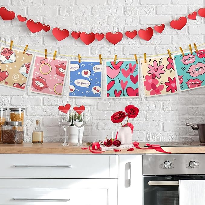 Swedish Dishcloths for Kitchen | 6 Pack Floral Reusable Paper Towels Washable | Swedish Dish Towels | Non-Scratch Cellulose Sponge Cloths | No Odor, Biodegradable Cleaning Cloths, Valentine's Day 3