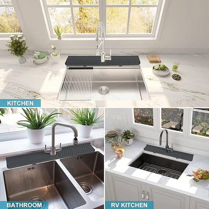 30 inch Kitchen Sink Splash Guard, Silicone Faucet Splash Guard, Large Size Silicone Sink Mat for Kitchen Bathroom, Faucet Handle Drip Catcher Tray (Black)