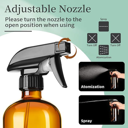 GIVAMEIHF 16oz Amber Glass Spray Bottles,4 Pack Glass Spray Bottles Refillable Empty Bottle with Adjustable Nozzle,Spray Bottle for Cleaning,Essential Oils,Cleaning,Pets,Plant, Hair Mister