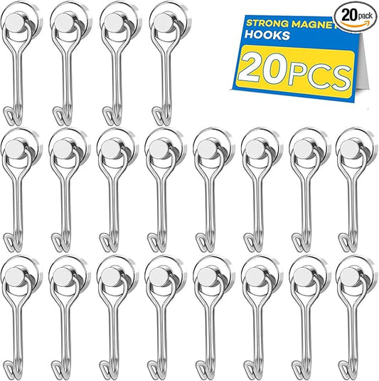 LOVIMAG Hooks, 30lbs+ Magnetic Magnet Hook 2025 Cruise Cabin Ship Essentials Heavy Duty Strong Refrigerator Fridge Hanging for Classroom Beach Vacation Kitchen Grills Home Mug Hanger (20 Pack), Silver