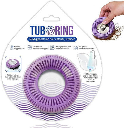 Hair Catcher for Shower Drain & Bathtub – TubRing Pop-Up Drain Protector & Strainer, Reusable Silicone Stopper for Bathroom Clog Prevention, Fits 1.85"–2.16" Drains | Violet