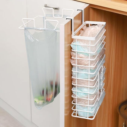 KES Trash Bag Holder Over the Cabinet Door Organizer, Kitchen Plastic Bags Holder Metal Garbage Bag Holders Over the Door White, KUR525-WH