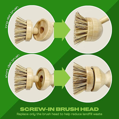JuneLily Sisal & Coconut Dish Brush Heads Plant-Based Replacement for Washing Dishes Kitchen Bathroom (Coconut Brush Head)