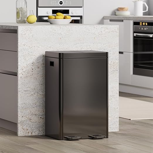 Takywep Dual Compartment Kitchen Trash Can - 2×8 Gallon (2×30L) Large Capacity - Stainless Steel Garbage Bin with Soft-Close Pedal, Removable Buckets & Lid - Recycling Bin for Kitchen, Home, Office